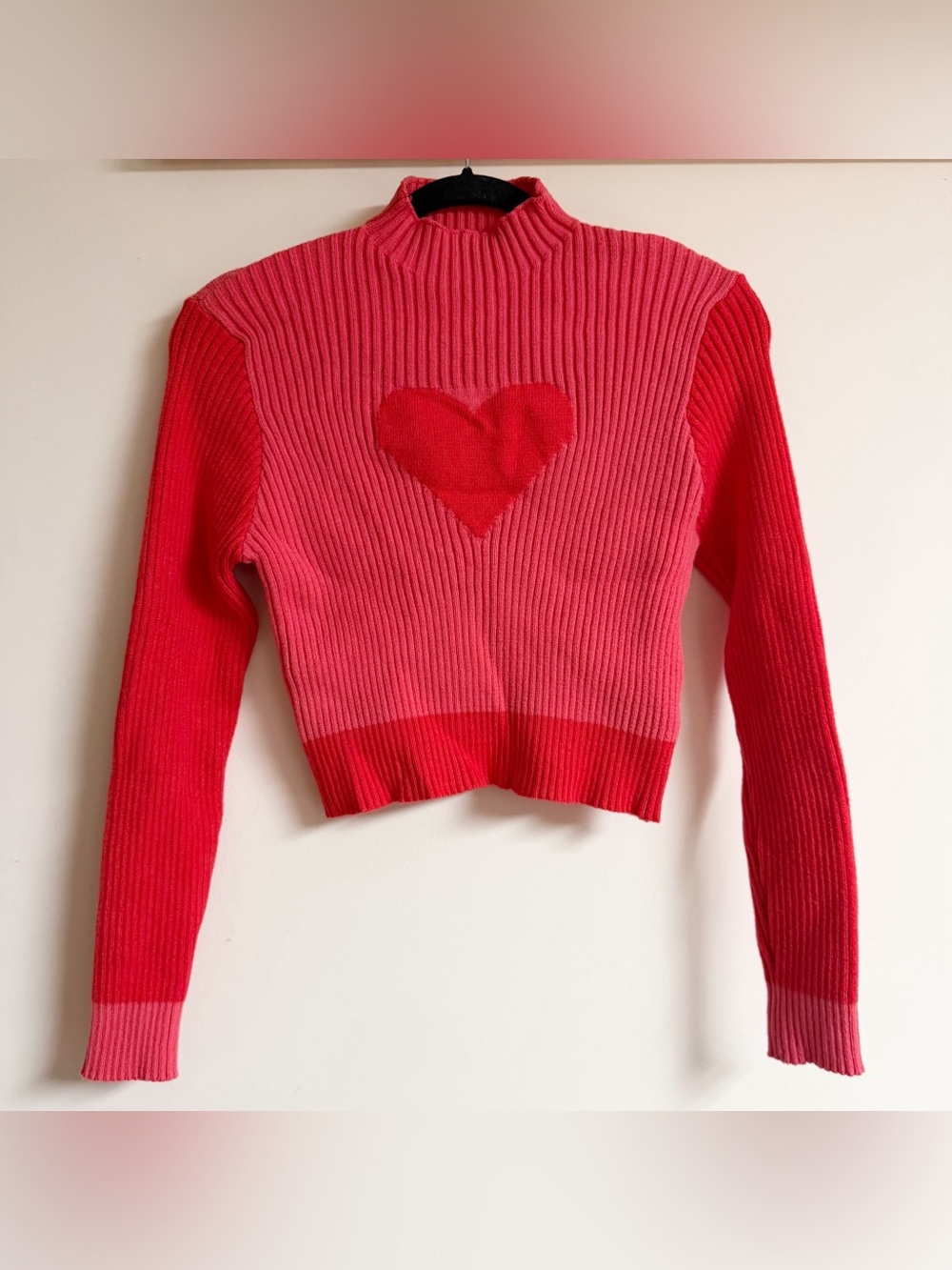 Krash Kandy Pink and Red Heart Ribbed Knit Sweater Size Small